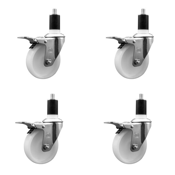 Service Caster 4'' SS Nylon Swivel 1-1/2'' Expanding Stem Caster Set Total Lock Brake, 4PK SCC-SSEXTTL20S414-NYS-112-4 - main